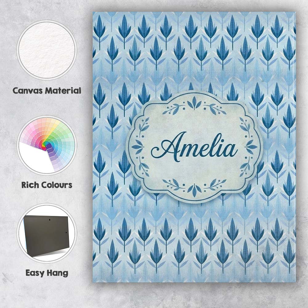 Personalised Name Soft Blue Leaf Minimal Custom Unique Gift Idea Elegant Feature Canvas Wall Art Print Decor Picture Ready to Hang