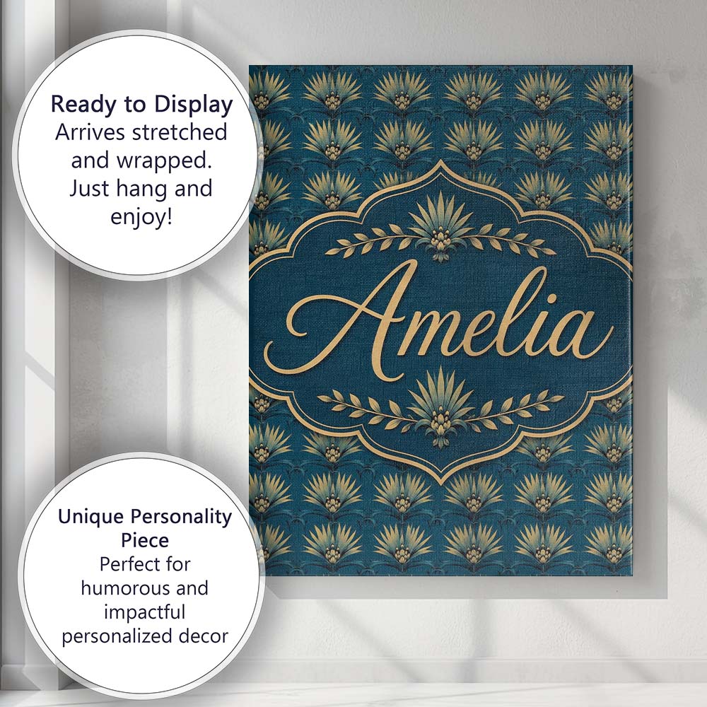 Personalised Name Deco Gold and Teal Custom Contemporary Display Elegant Feature Canvas Wall Art Print Decor Picture Ready to Hang