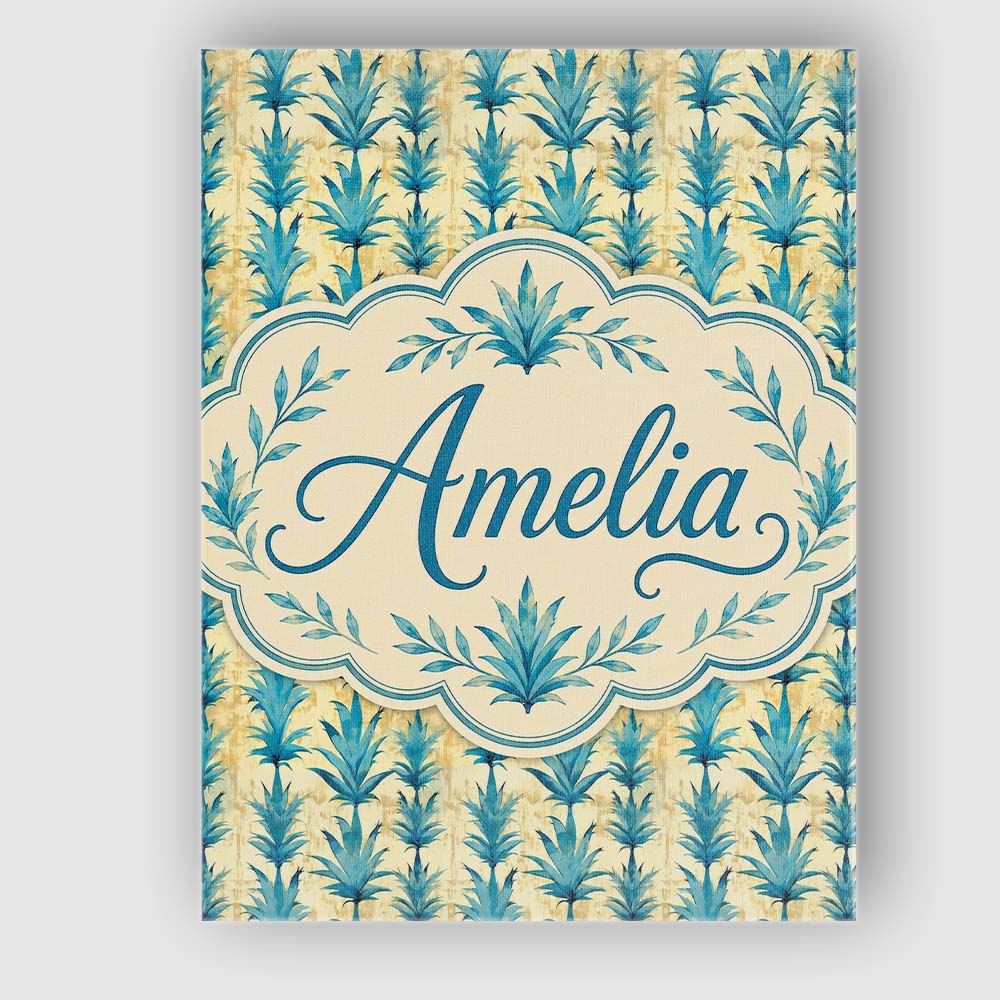 Personalised Name Teal Tropical Leaf Custom Premium Decorative Design Modern Room Accent Canvas Wall Art Print Decor Picture Ready to Hang
