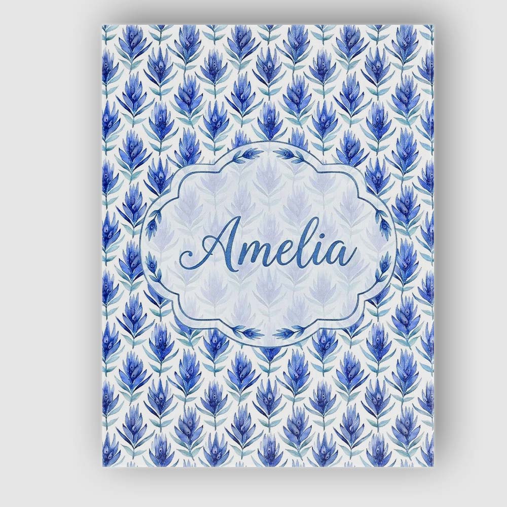 Personalised Name Delicate Blue Leaf Custom Premium Decorative Design Modern Room Accent Canvas Wall Art Print Decor Picture Ready to Hang
