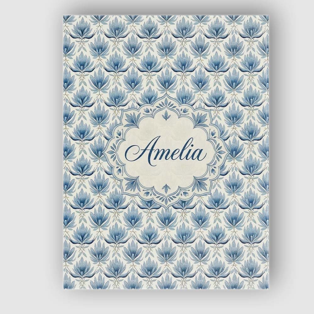 Personalised Name Soft Blue Lotus Style Custom Modern Room Accent Elegant Feature Canvas Wall Art Print Decor Picture Ready to Hang