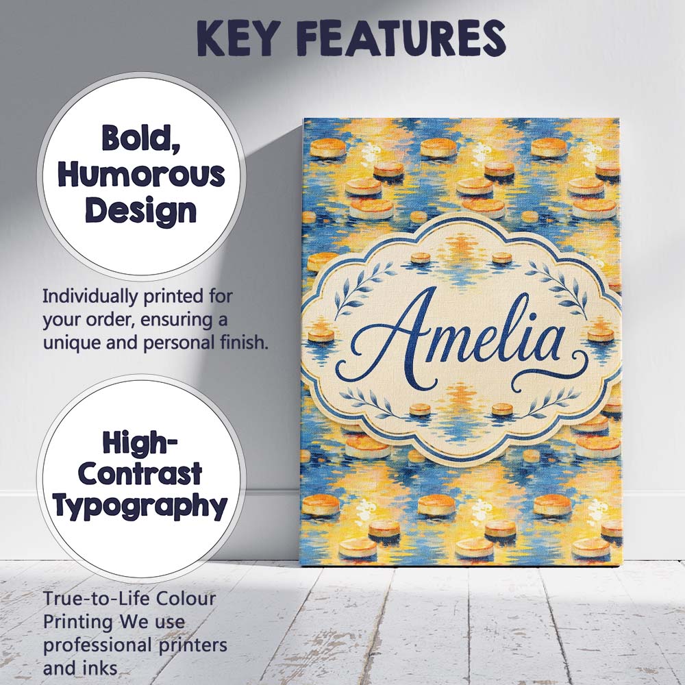 Personalised Name Golden Water Reflection Custom Unique Gift Idea Elegant Feature Canvas Wall Art Print Decor Picture Ready to Hang
