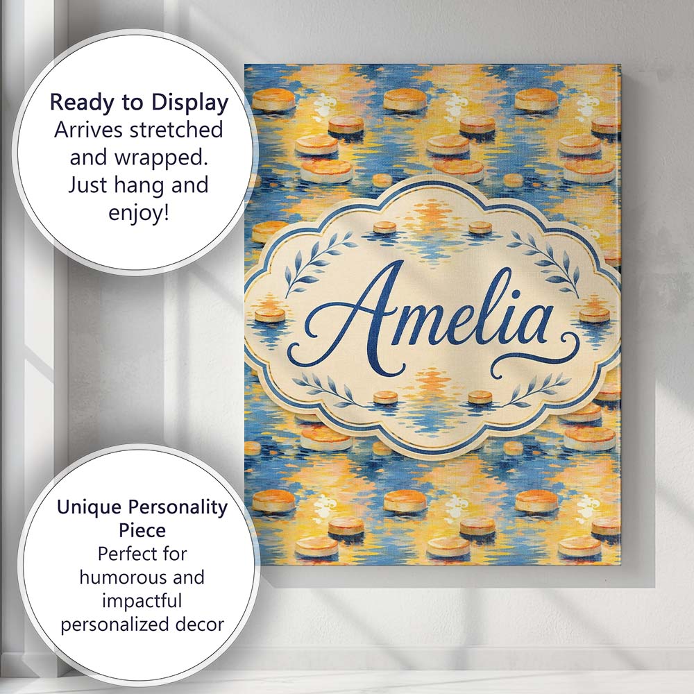 Personalised Name Golden Water Reflection Custom Unique Gift Idea Elegant Feature Canvas Wall Art Print Decor Picture Ready to Hang