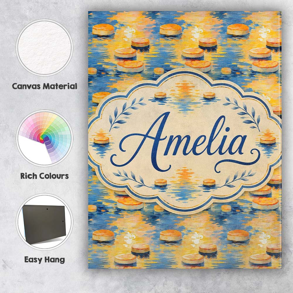 Personalised Name Golden Water Reflection Custom Unique Gift Idea Elegant Feature Canvas Wall Art Print Decor Picture Ready to Hang