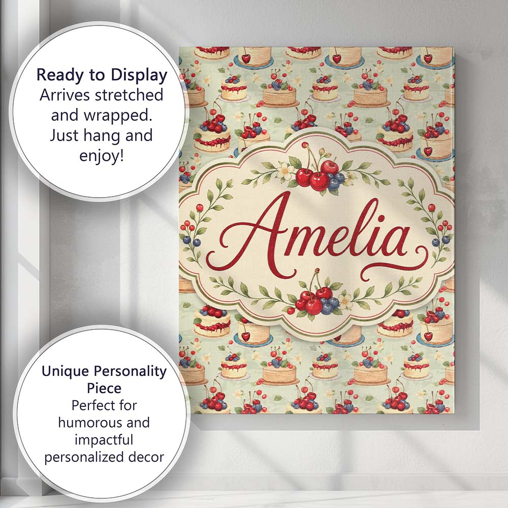 Personalised Name Cherry Topped Celebration Custom Bespoke Interior Contemporary Canvas Wall Art Print Decor Picture Ready to Hang