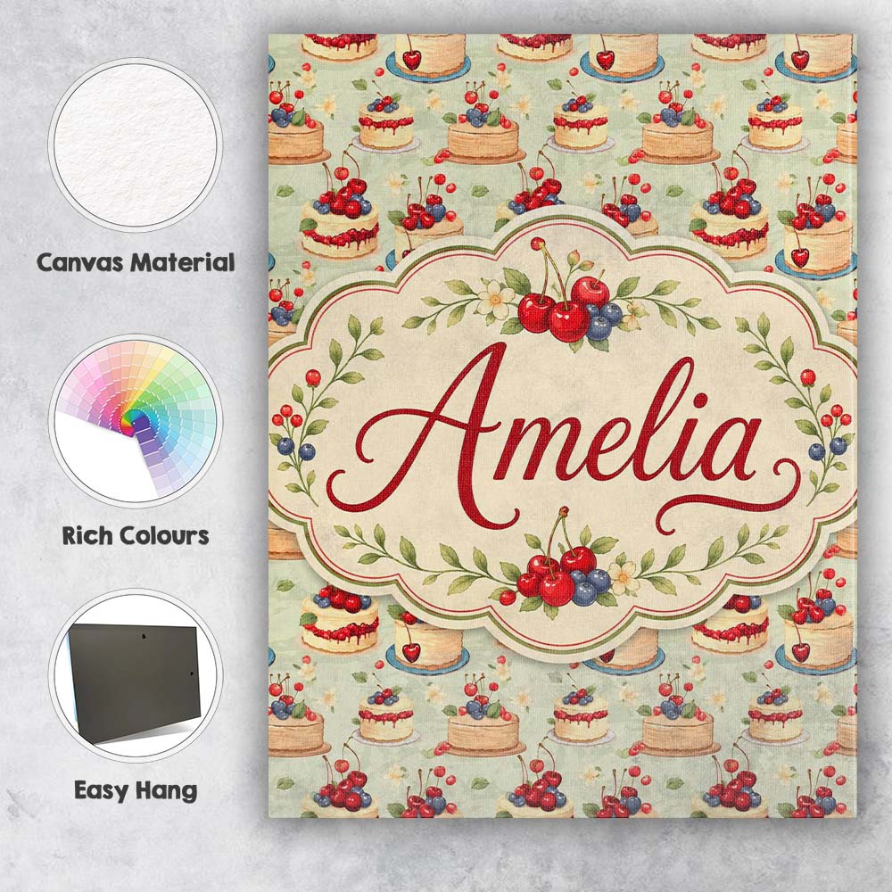 Personalised Name Cherry Topped Celebration Custom Bespoke Interior Contemporary Canvas Wall Art Print Decor Picture Ready to Hang
