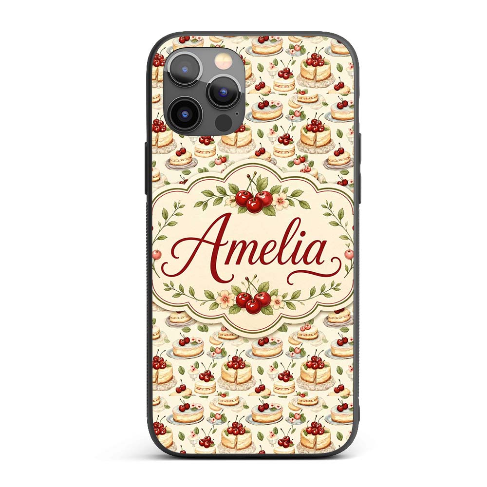 Cherry Cream Layer Cake Elegant Dessert Seamless Custom Name Protective Phone Case Mobile Cover Durable Everyday Smartphone Shock Resistant