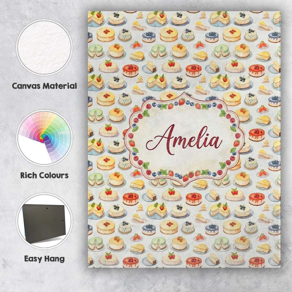 Personalised Name Colorful Mini Cakes and Custom Unique Gift Idea Elegant Feature Canvas Wall Art Print Decor Picture Ready to Hang
