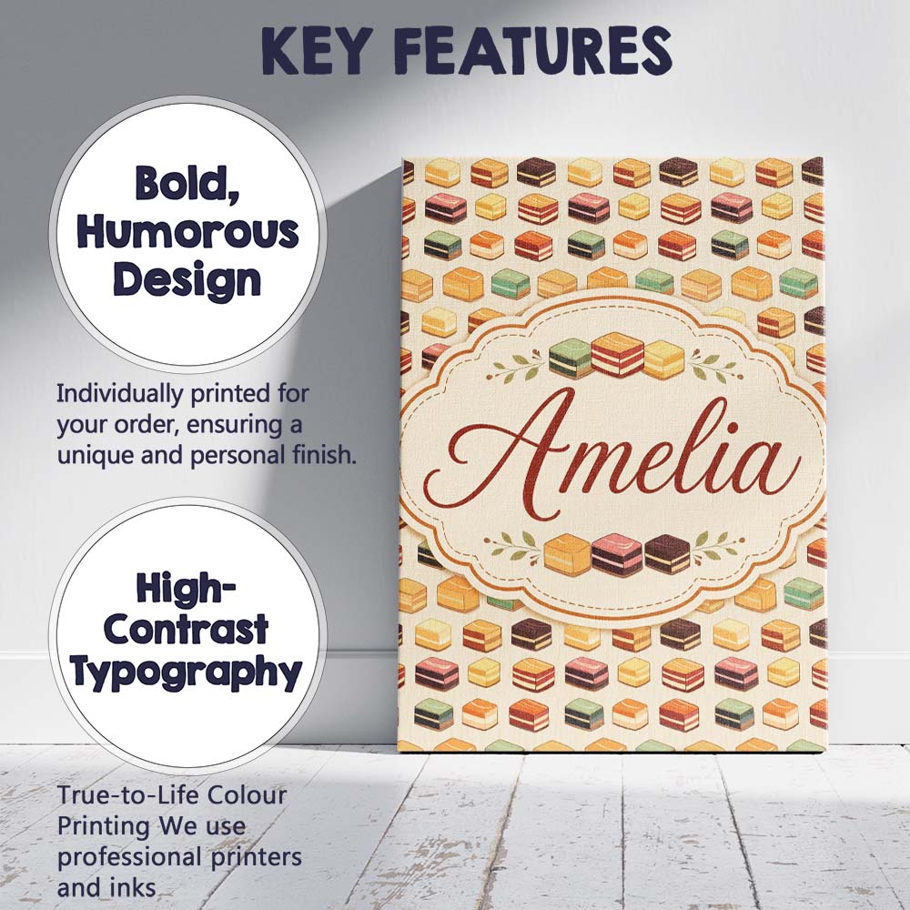 Personalised Name Layered Chocolate Slice Custom Unique Gift Idea Elegant Feature Canvas Wall Art Print Decor Picture Ready to Hang