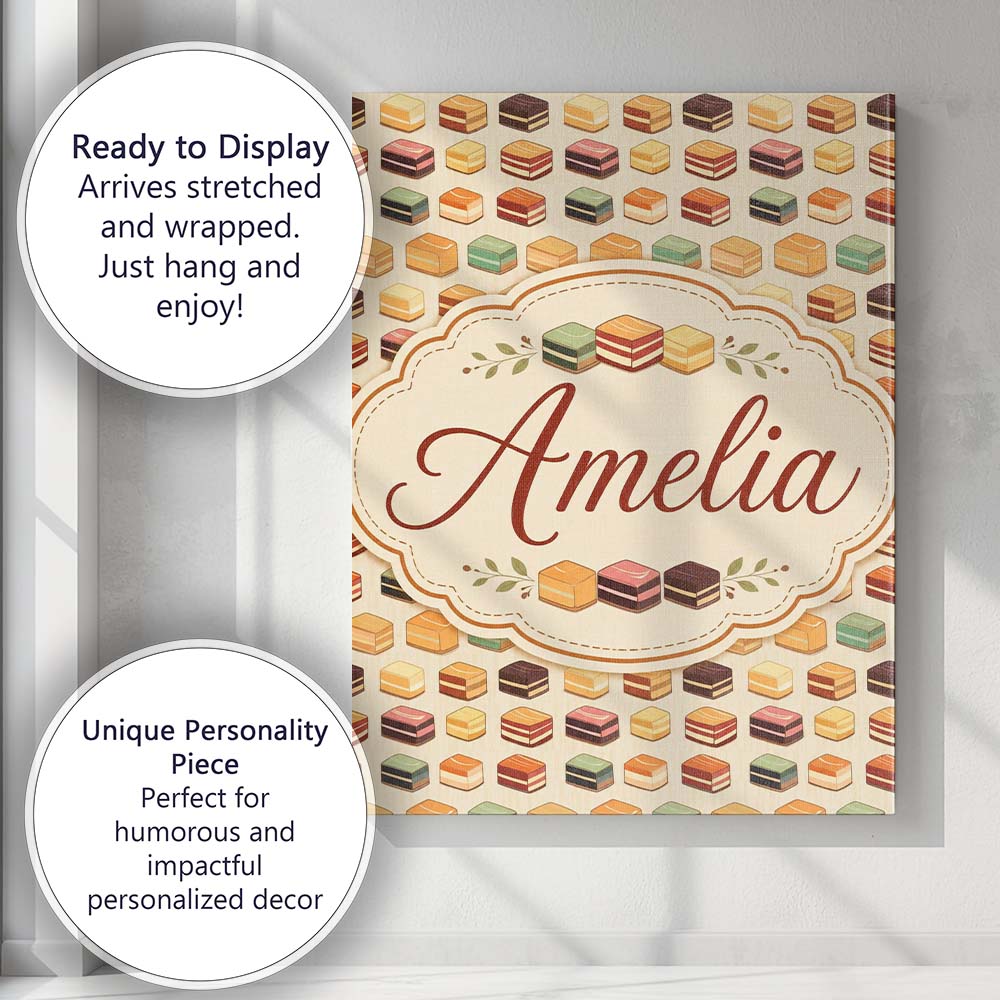 Personalised Name Layered Chocolate Slice Custom Unique Gift Idea Elegant Feature Canvas Wall Art Print Decor Picture Ready to Hang