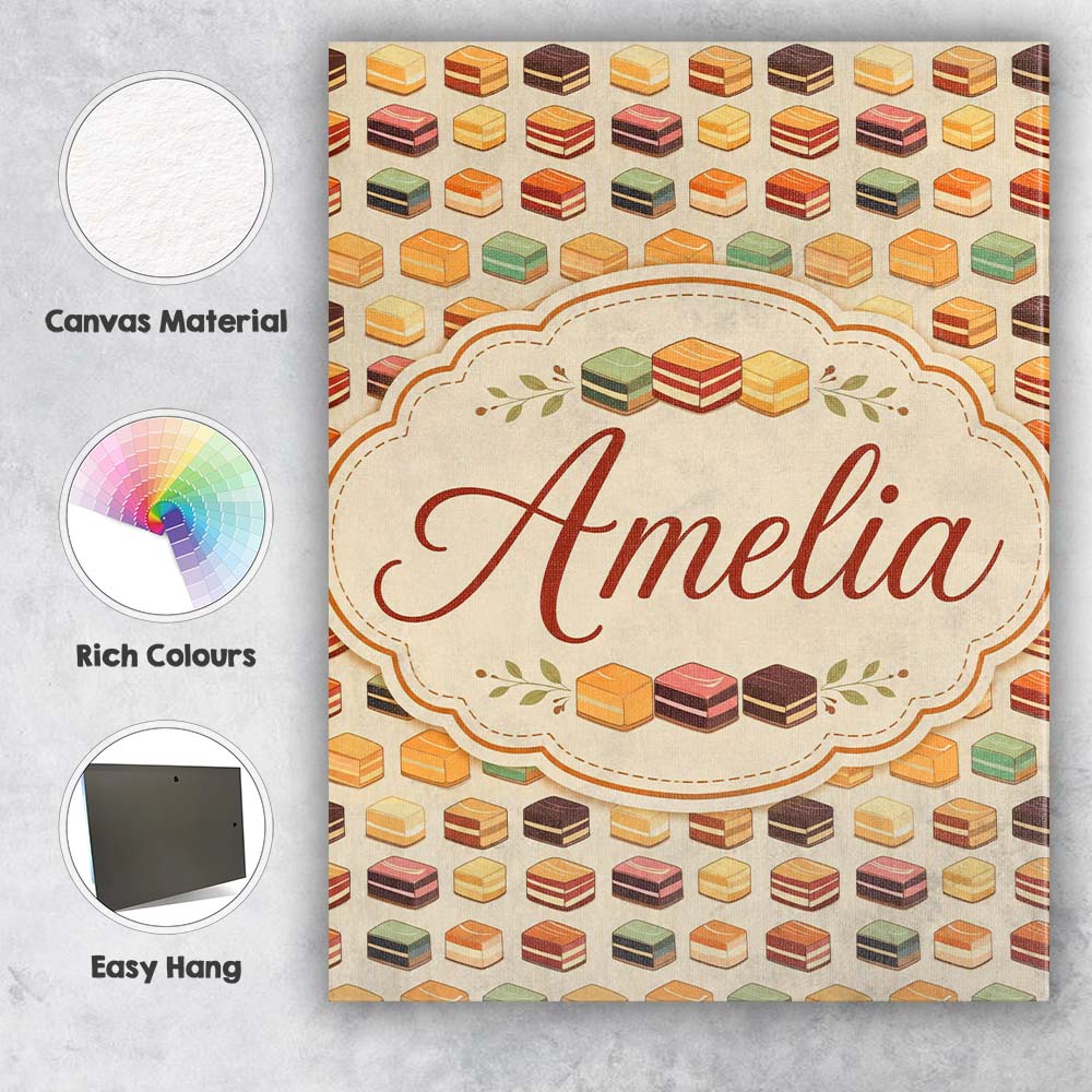 Personalised Name Layered Chocolate Slice Custom Unique Gift Idea Elegant Feature Canvas Wall Art Print Decor Picture Ready to Hang