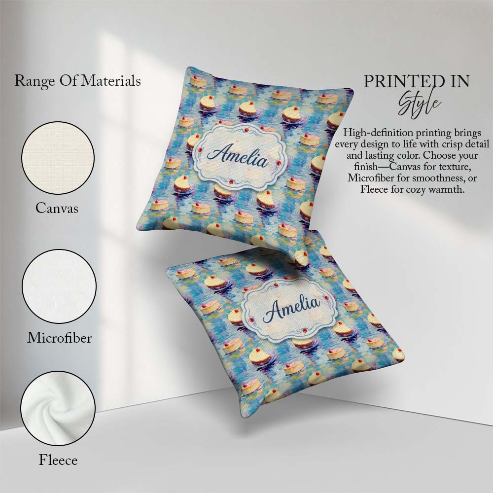 Custom Name Abstract Cheesecake Slice Floating Artistic Seamless Square Filled Cushion Throw Pillow Sofa Bed Home Decor Zip Washable UK Made