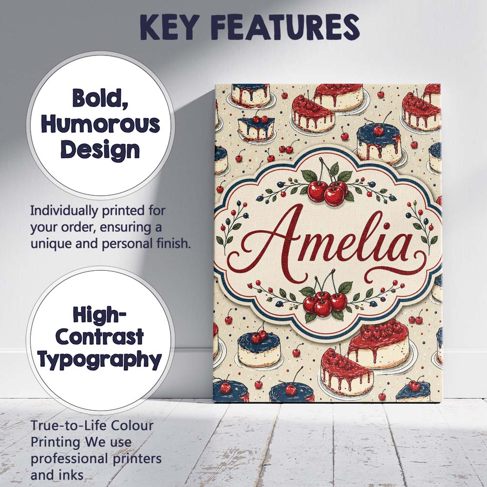 Personalised Name Red and Blue Glazed Custom Modern Room Accent Creative Decorator Style Canvas Wall Art Print Decor Picture Ready to Hang