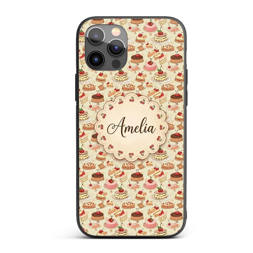 Vintage Cake Selection with Cherry Printed Design Custom Name Protective Phone Case Mobile Cover Durable Everyday Smartphone Shock Resistant