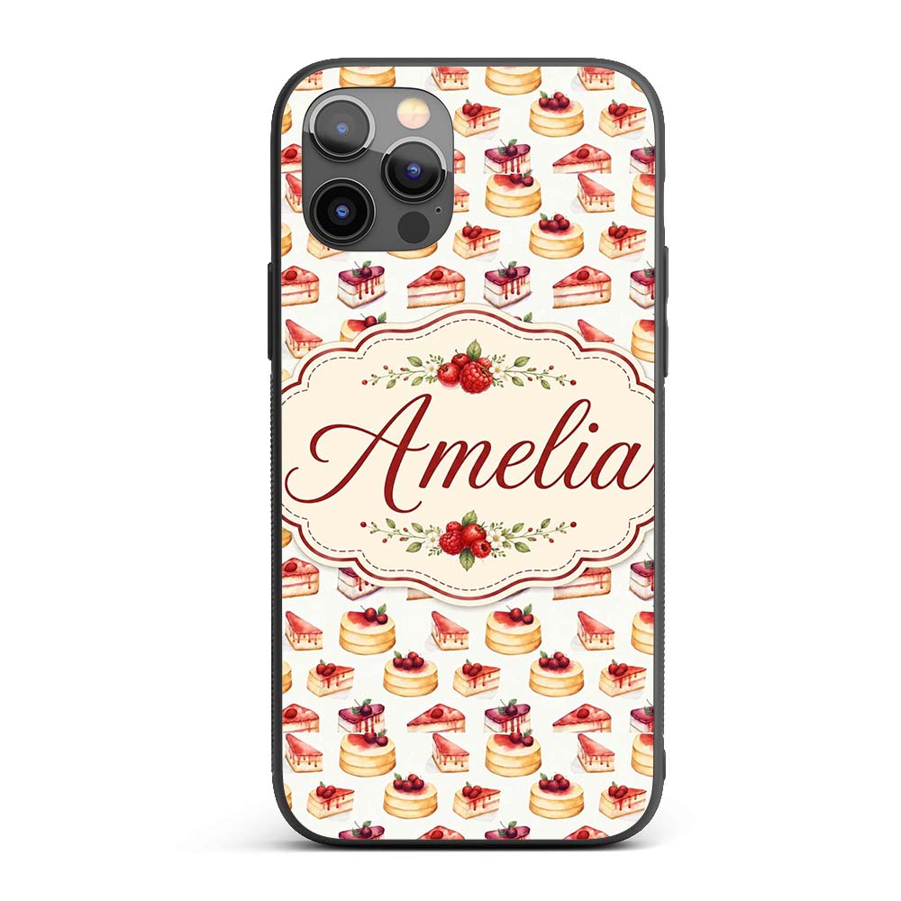 Strawberry Layer Cake Sweet Decorative Design Custom Name Protective Phone Case Mobile Cover Durable Everyday Smartphone Shock Resistant