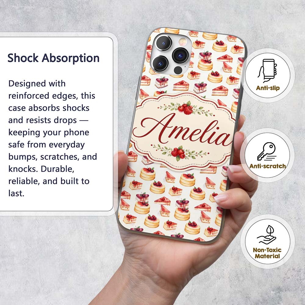 Strawberry Layer Cake Sweet Decorative Design Custom Name Protective Phone Case Mobile Cover Durable Everyday Smartphone Shock Resistant