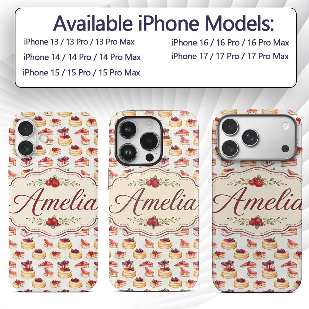 Strawberry Layer Cake Sweet Decorative Design Custom Name Protective Phone Case Mobile Cover Durable Everyday Smartphone Shock Resistant