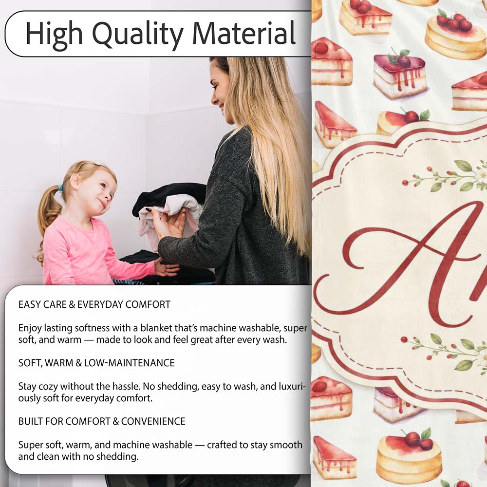 Strawberry Layer Cake Sweet Dessert Variety Seamless Pattern Lovely Personalised Custom Name Super Soft Fleece Blanket Bed Sofa Throw