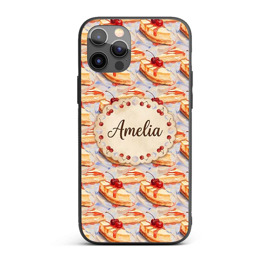 Cherry Drizzle Cheesecake Slice Close Up Seamless Custom Name Protective Phone Case Mobile Cover Durable Everyday Smartphone Shock Resistant