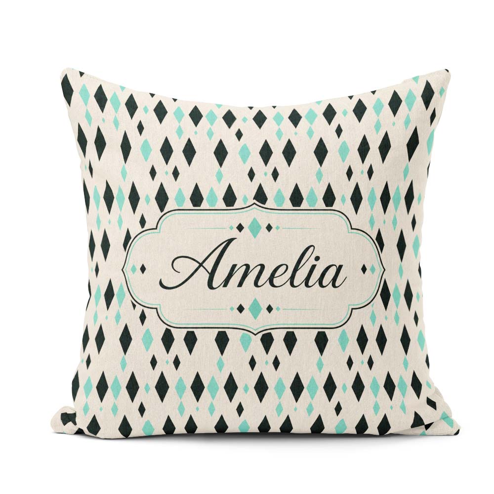 Custom Name Minimal Geometric Diamond Abstract Seamless Pattern Square Filled Cushion Throw Pillow Sofa Bed Home Decor Zip Washable UK Made