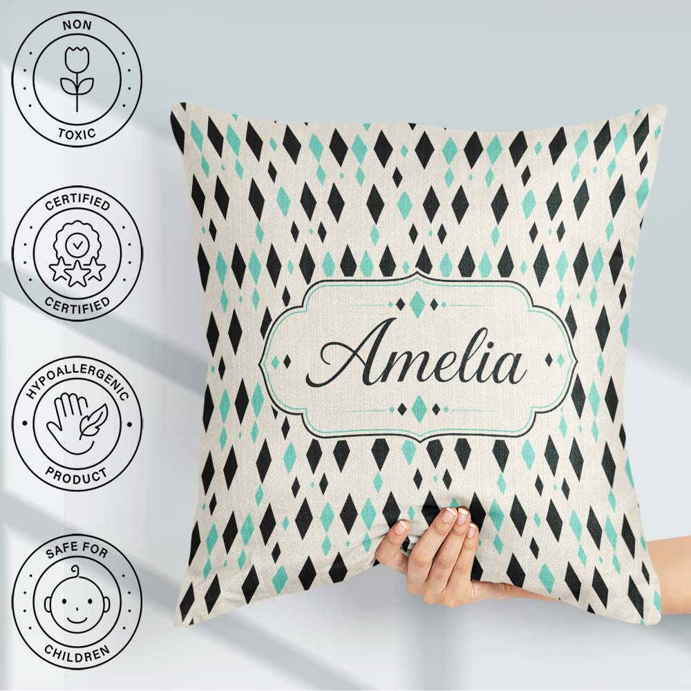 Custom Name Minimal Geometric Diamond Abstract Seamless Pattern Square Filled Cushion Throw Pillow Sofa Bed Home Decor Zip Washable UK Made