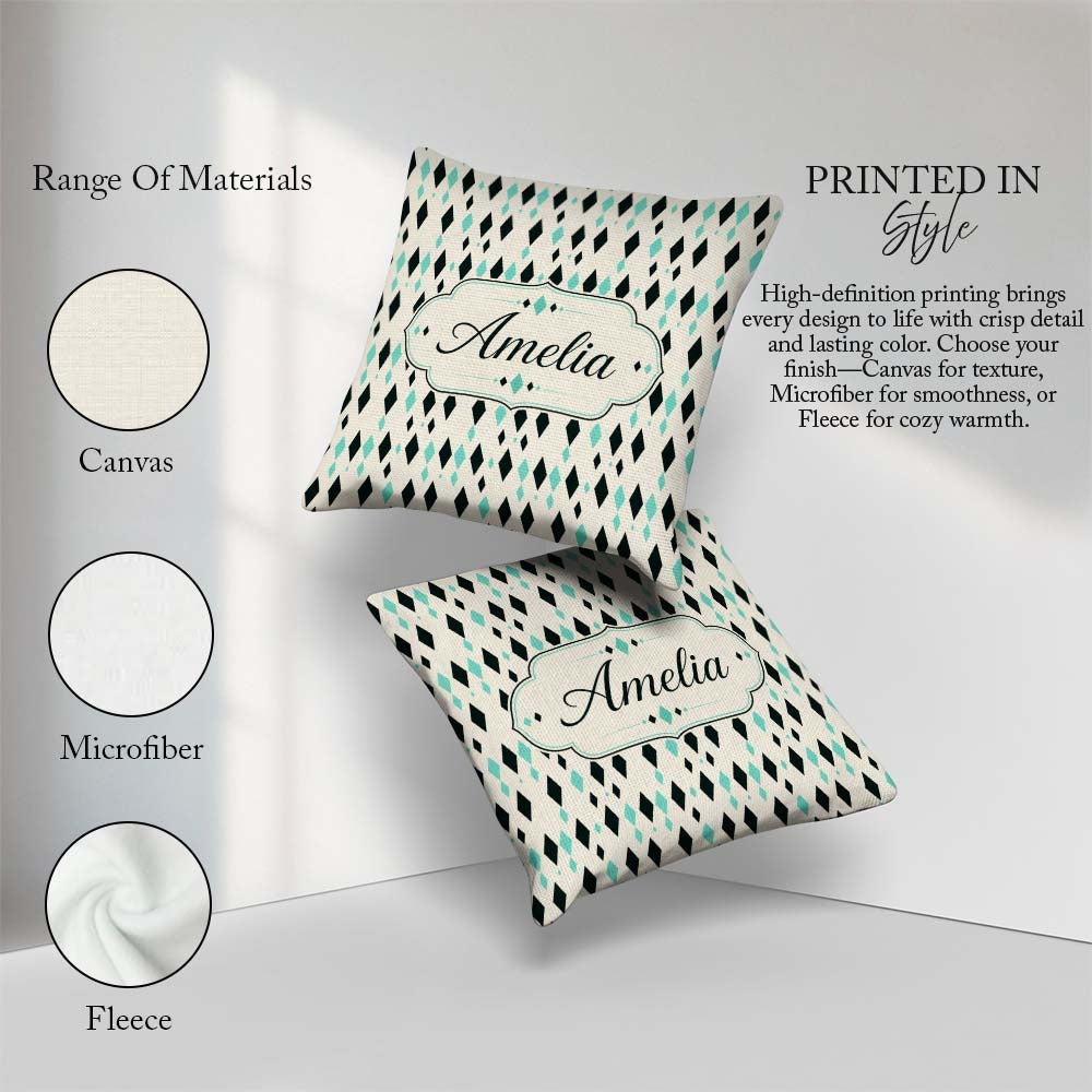 Custom Name Minimal Geometric Diamond Abstract Seamless Pattern Square Filled Cushion Throw Pillow Sofa Bed Home Decor Zip Washable UK Made