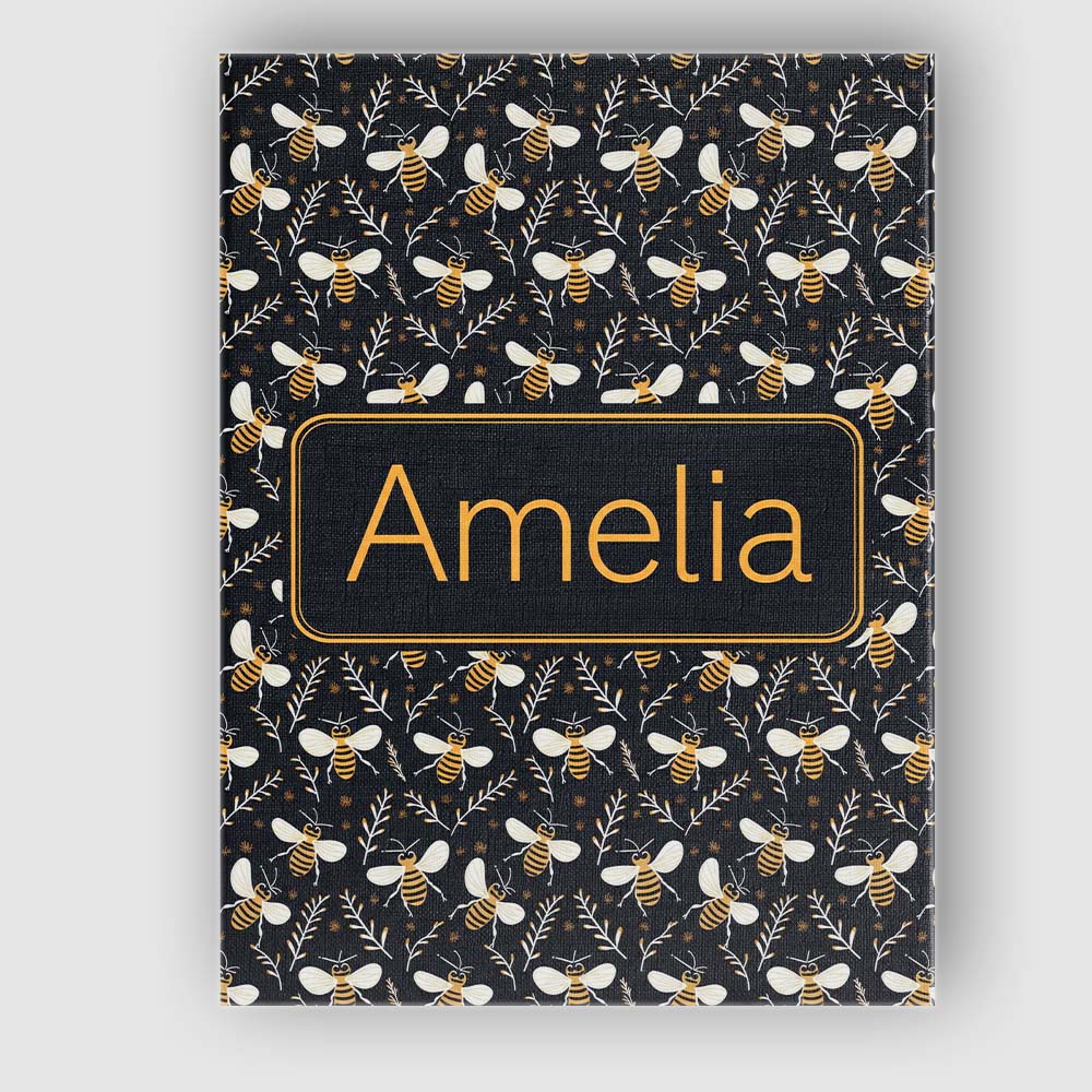 Personalised Name Cute Honey Bees and Custom Modern Room Accent Creative Decorator Style Canvas Wall Art Print Decor Picture Ready to Hang