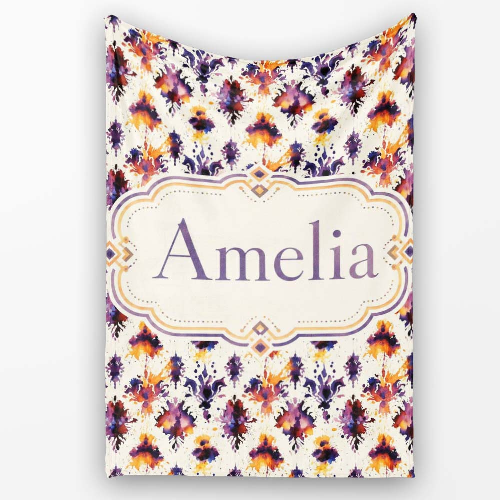 Abstract Watercolor Ink Blot Artistic Splash Seamless Pattern Lovely Personalised Custom Name Super Soft Fleece Blanket Bed Sofa Throw