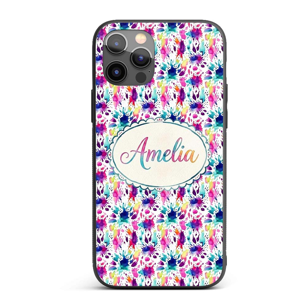 Bright Rainbow Watercolor Splash Vibrant Artistic Custom Name Protective Phone Case Mobile Cover Durable Everyday Smartphone Shock Resistant