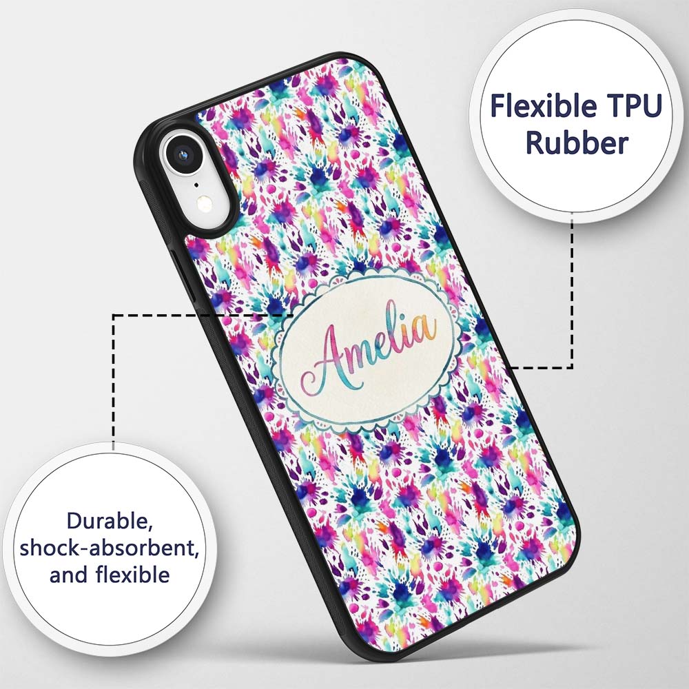 Bright Rainbow Watercolor Splash Vibrant Artistic Custom Name Protective Phone Case Mobile Cover Durable Everyday Smartphone Shock Resistant