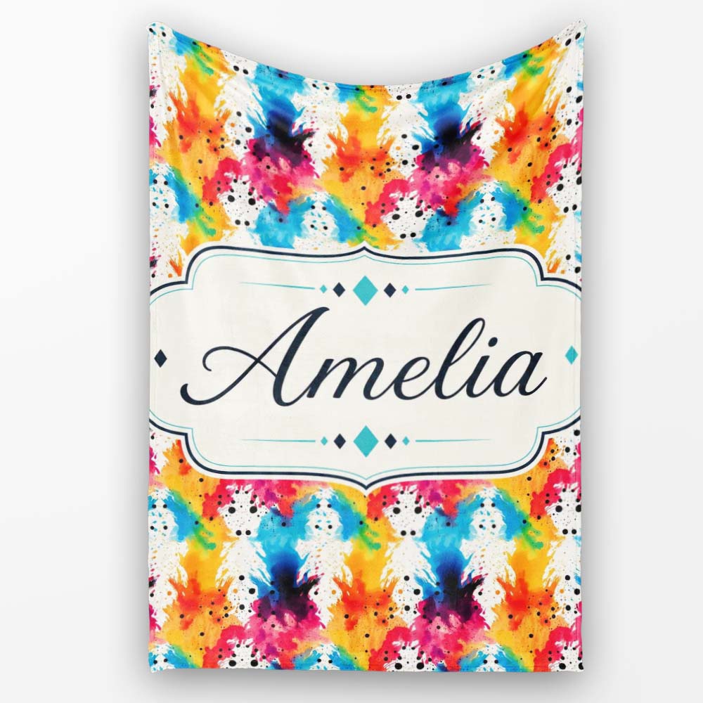 Colorful Paint Splash Abstract Ink Blot Modern Seamless Pattern Personalised Custom Name Super Soft Fleece Blanket Bed Sofa Throw