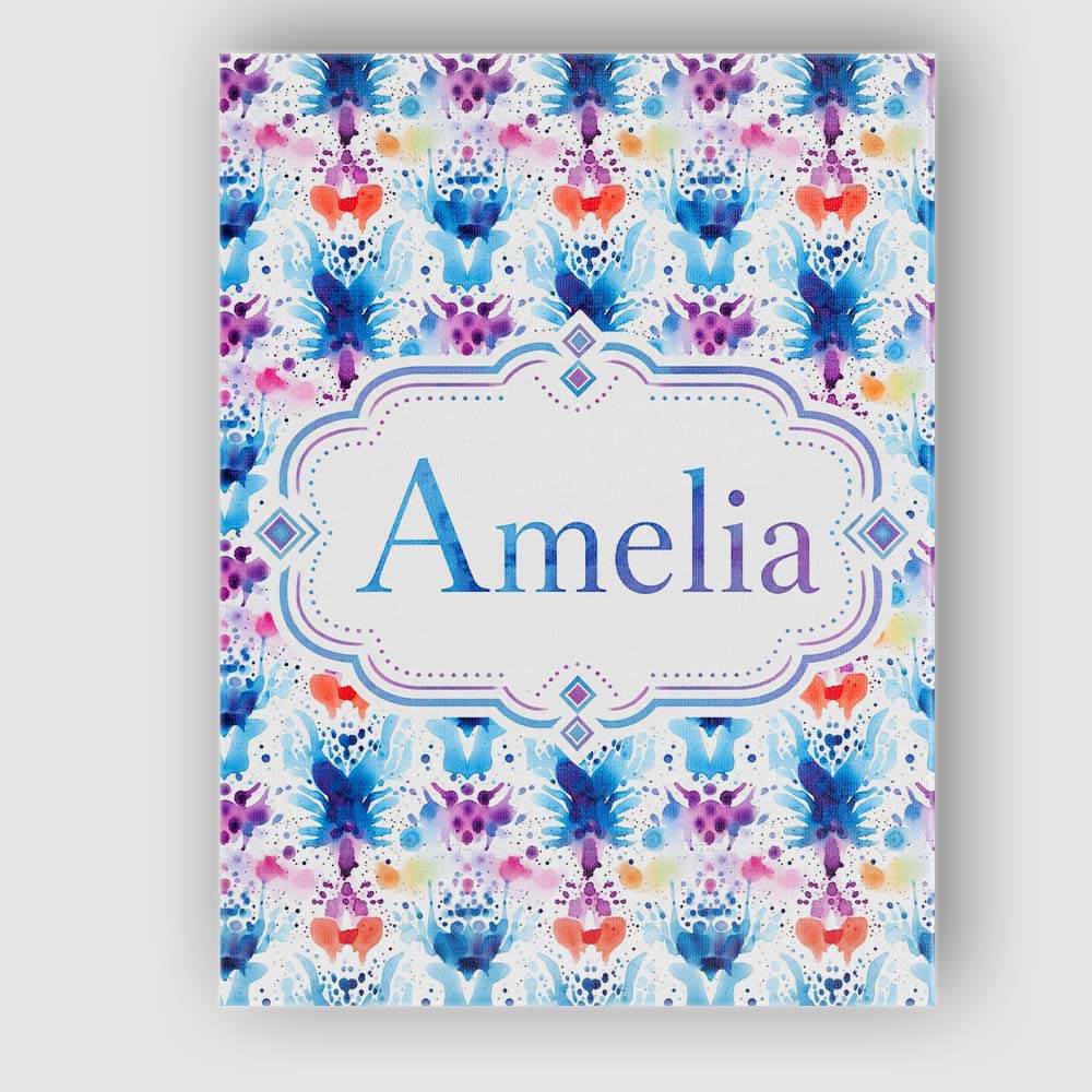 Personalised Name Blue Purple Watercolor Custom Unique Gift Idea Elegant Feature Canvas Wall Art Print Decor Picture Ready to Hang