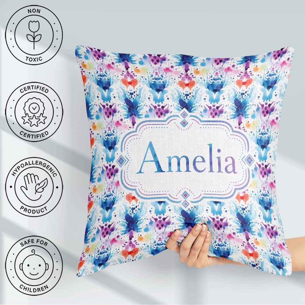 Custom Name Purple Watercolor Abstract Artistic Seamless Pattern Square Filled Cushion Throw Pillow Sofa Bed Home Decor Zip Washable UK Made