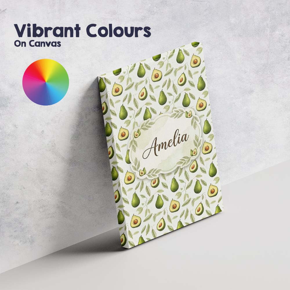 Personalised Name Watercolor Avocado Pear Leaf Botanical Seamless Custom Bespoke Canvas Wall Art Print Decor Picture Ready to Hang
