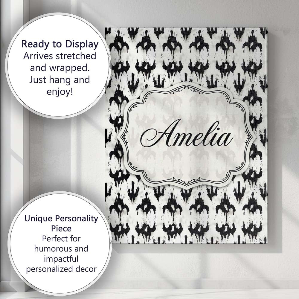 Personalised Name Black White Ink Blot Custom Modern Room Accent Elegant Feature Canvas Wall Art Print Decor Picture Ready to Hang