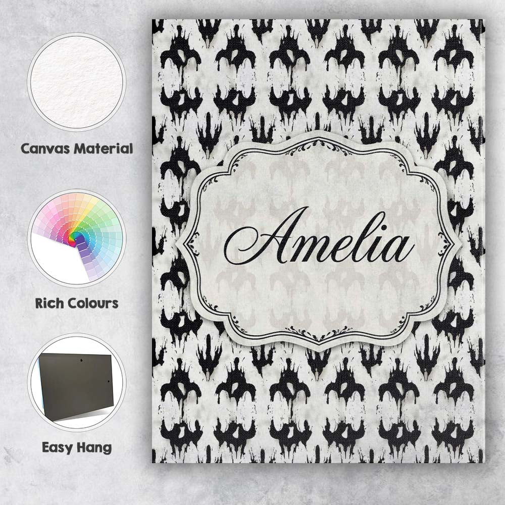 Personalised Name Black White Ink Blot Custom Modern Room Accent Elegant Feature Canvas Wall Art Print Decor Picture Ready to Hang