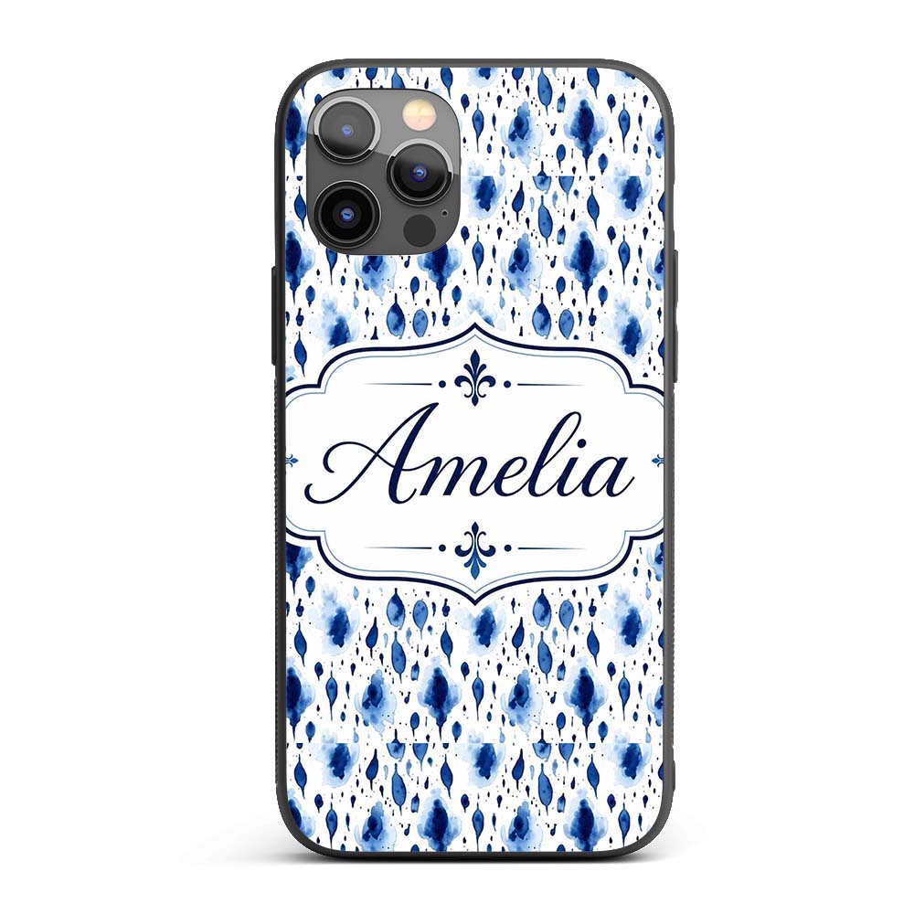 Blue Watercolour Droplet Abstract Printed Design Custom Name Protective Phone Case Mobile Cover Durable Everyday Smartphone Shock Resistant