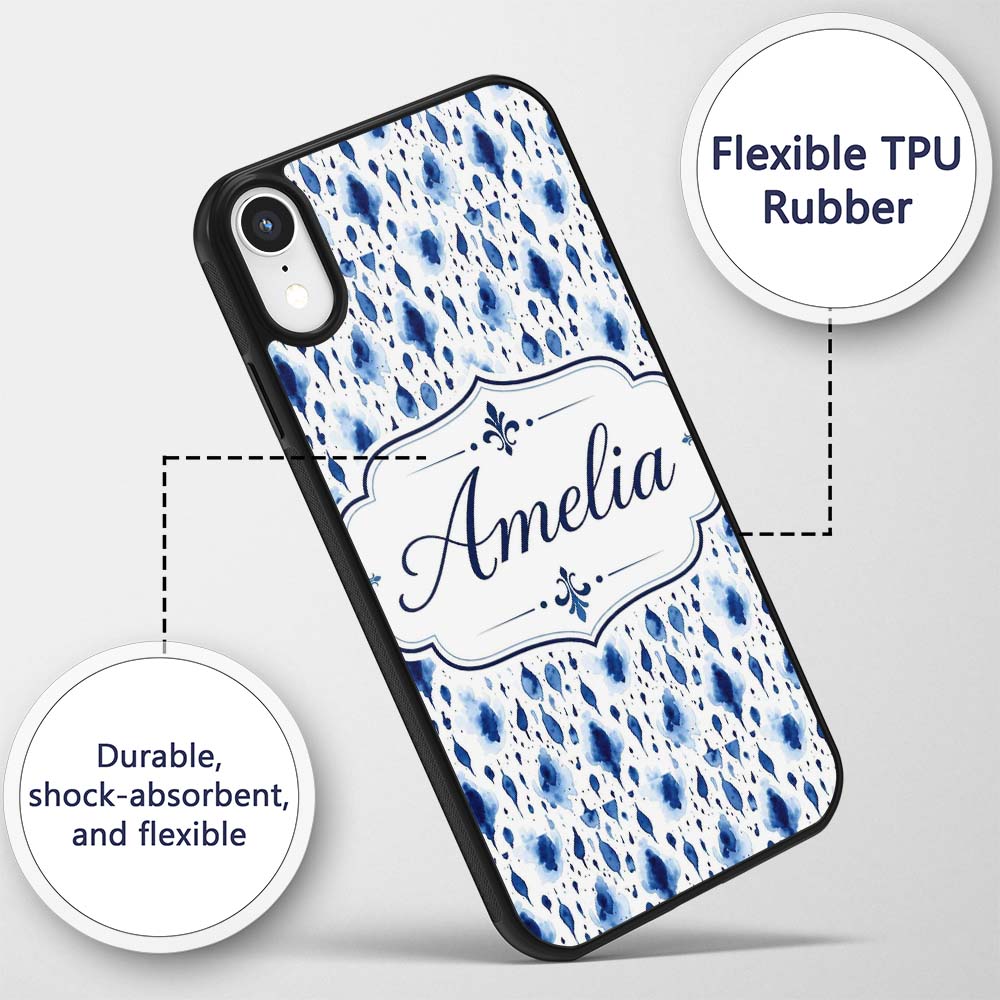 Blue Watercolour Droplet Abstract Printed Design Custom Name Protective Phone Case Mobile Cover Durable Everyday Smartphone Shock Resistant