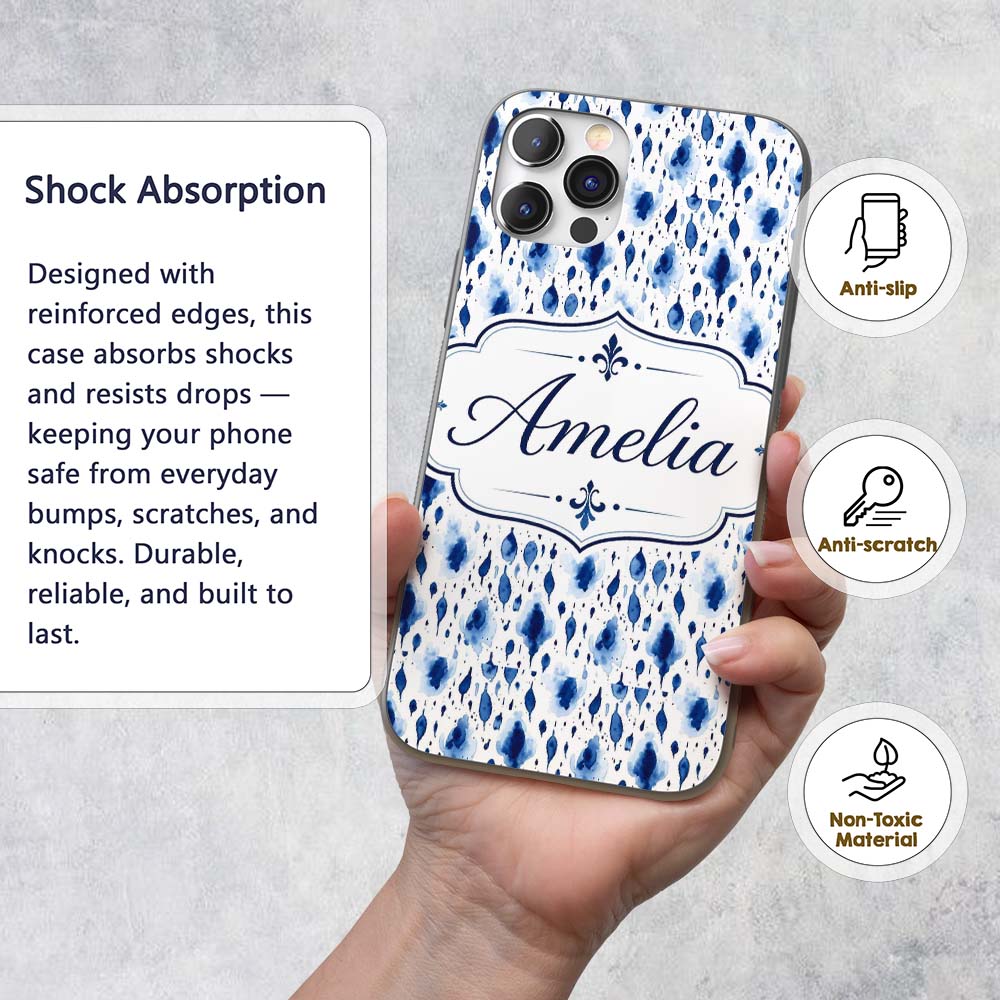 Blue Watercolour Droplet Abstract Printed Design Custom Name Protective Phone Case Mobile Cover Durable Everyday Smartphone Shock Resistant