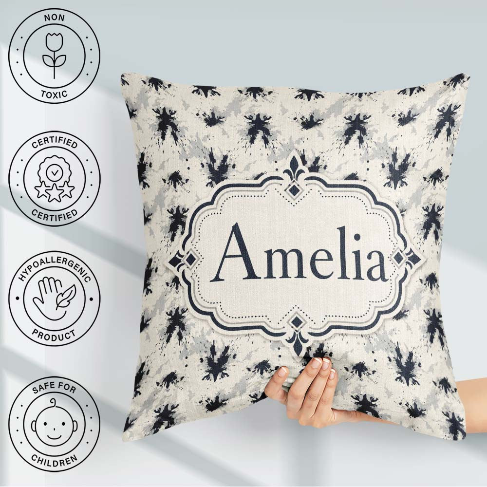 Custom Name Black Ink Splatter Abstract Grunge Seamless Pattern Square Filled Cushion Throw Pillow Sofa Bed Home Decor Zip Washable UK Made
