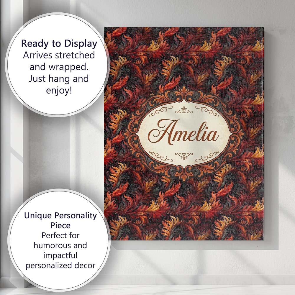 Personalised Name Rich Red Gold Ornamental Custom Unique Gift Idea Elegant Feature Canvas Wall Art Print Decor Picture Ready to Hang