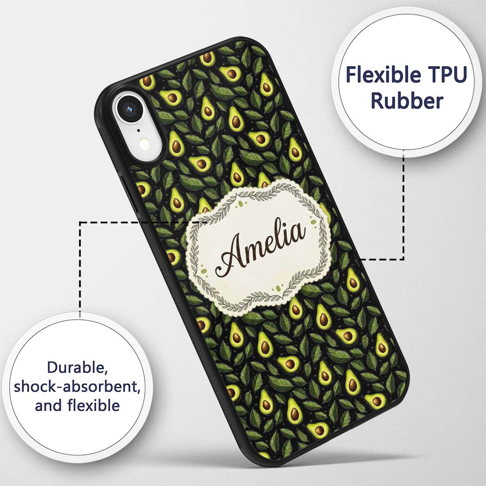 Dark Avocado Leaf Seamless Black Background Fresh Custom Name Protective Phone Case Mobile Cover Durable Everyday Smartphone Shock Resistant
