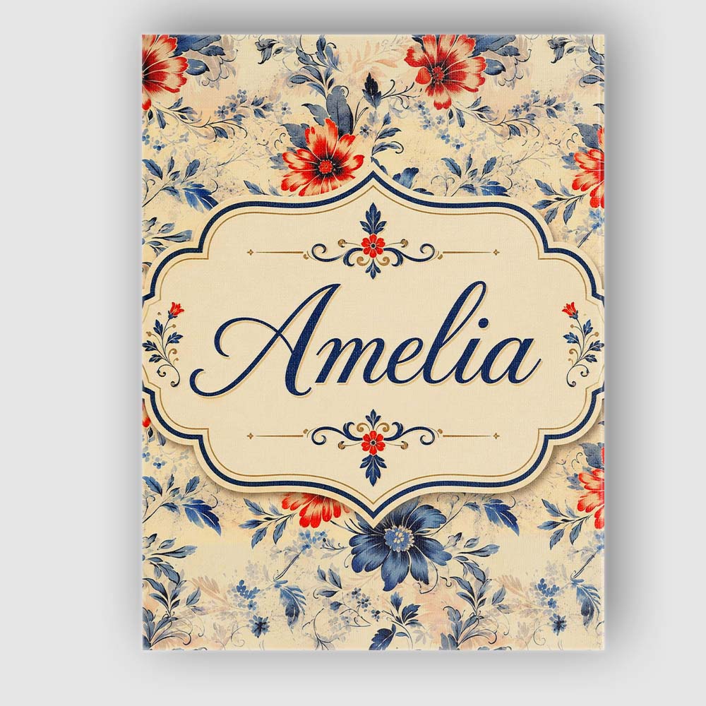 Personalised Name Blue Red Botanical Floral Custom Bespoke Interior Contemporary Canvas Wall Art Print Decor Picture Ready to Hang
