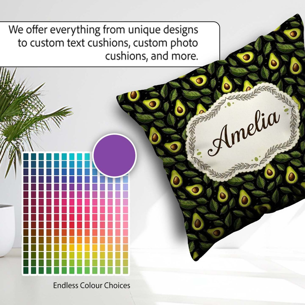 Custom Name Dark Seamless Black Background Fresh Fruit Botanical Square Filled Cushion Throw Pillow Sofa Bed Home Decor Zip Washable UK Made