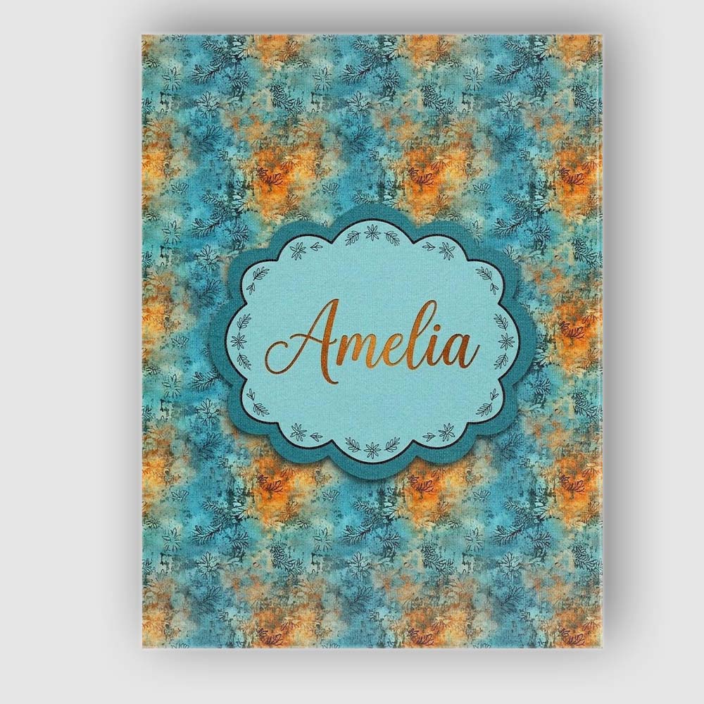 Personalised Name Teal Orange Grunge Floral Custom Bespoke Interior Contemporary Canvas Wall Art Print Decor Picture Ready to Hang