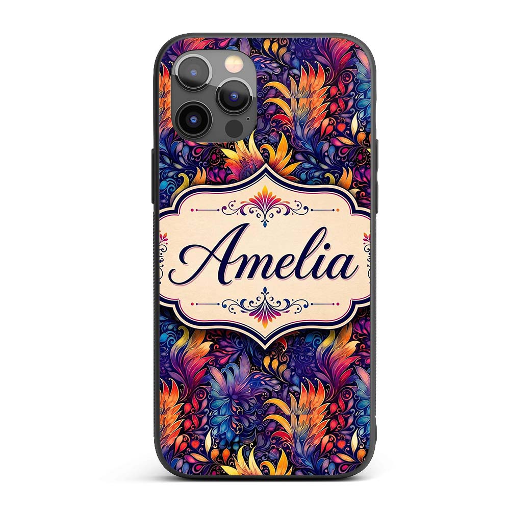 Vibrant Multicolour Fantasy Floral Printed Design Custom Name Protective Phone Case Mobile Cover Durable Everyday Smartphone Shock Resistant