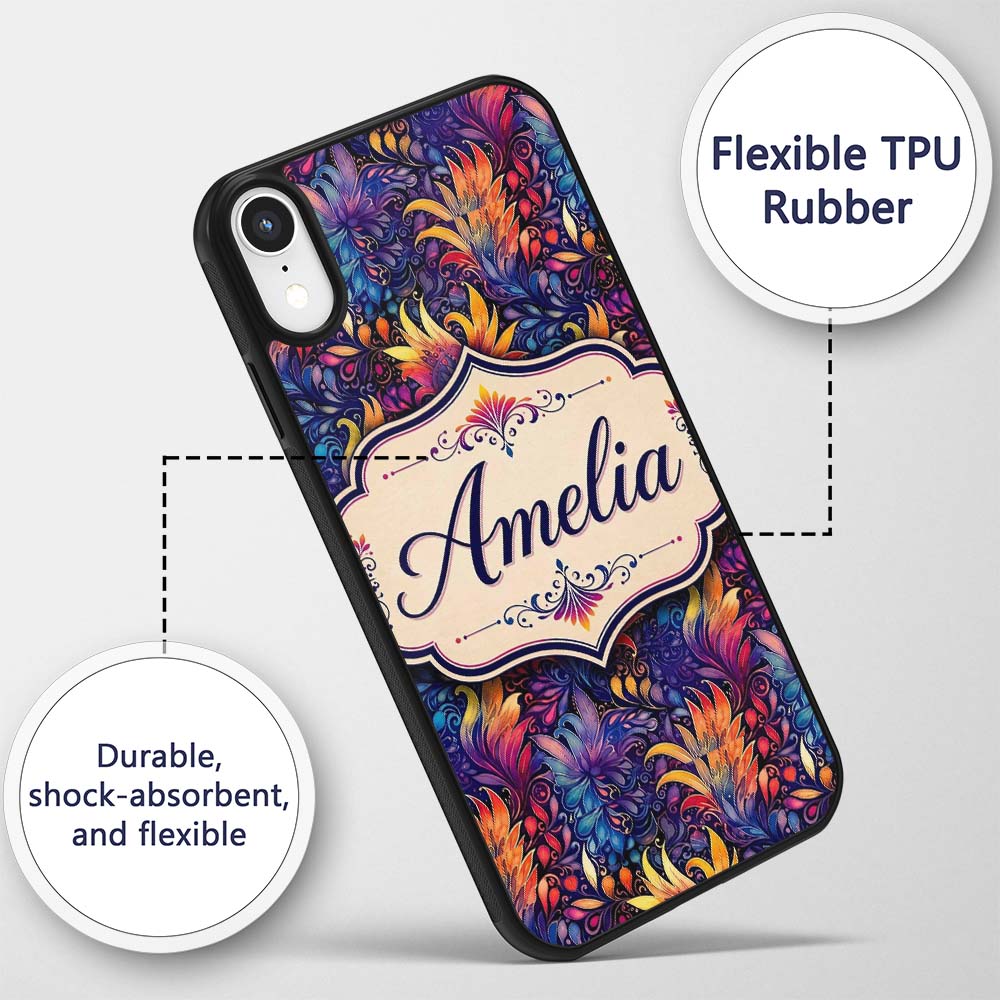 Vibrant Multicolour Fantasy Floral Printed Design Custom Name Protective Phone Case Mobile Cover Durable Everyday Smartphone Shock Resistant