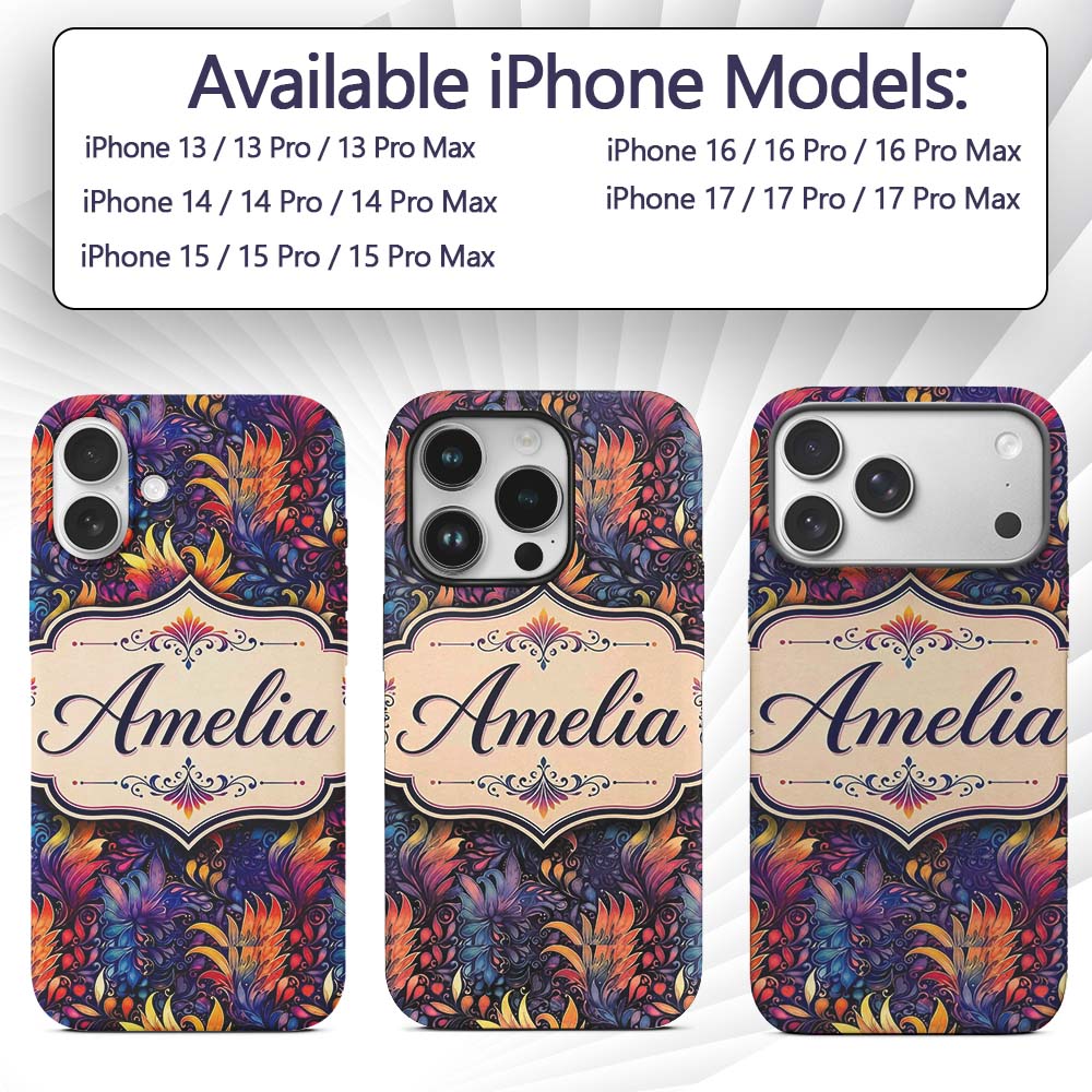 Vibrant Multicolour Fantasy Floral Printed Design Custom Name Protective Phone Case Mobile Cover Durable Everyday Smartphone Shock Resistant