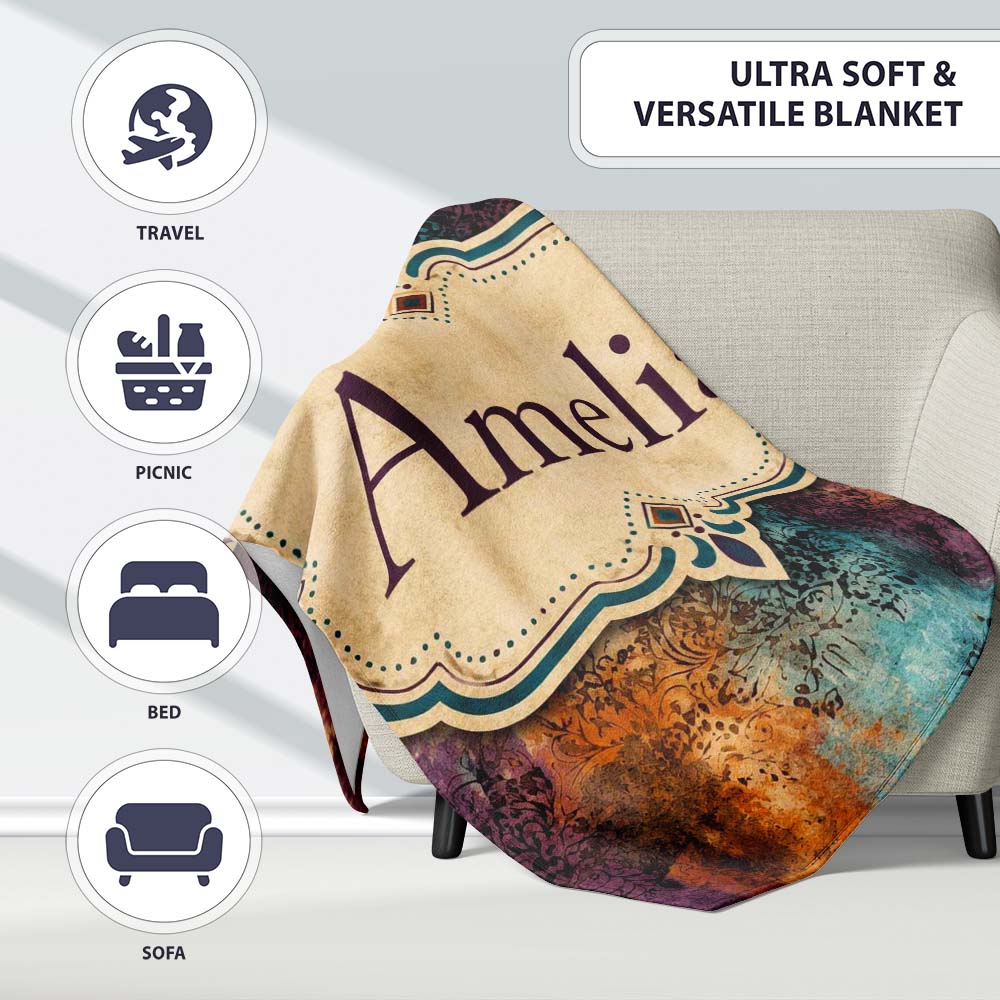 Abstract Grunge Patchwork Texture Seamless Pattern Cute Unique Gift Personalised Custom Name Super Soft Fleece Blanket Bed Sofa Throw