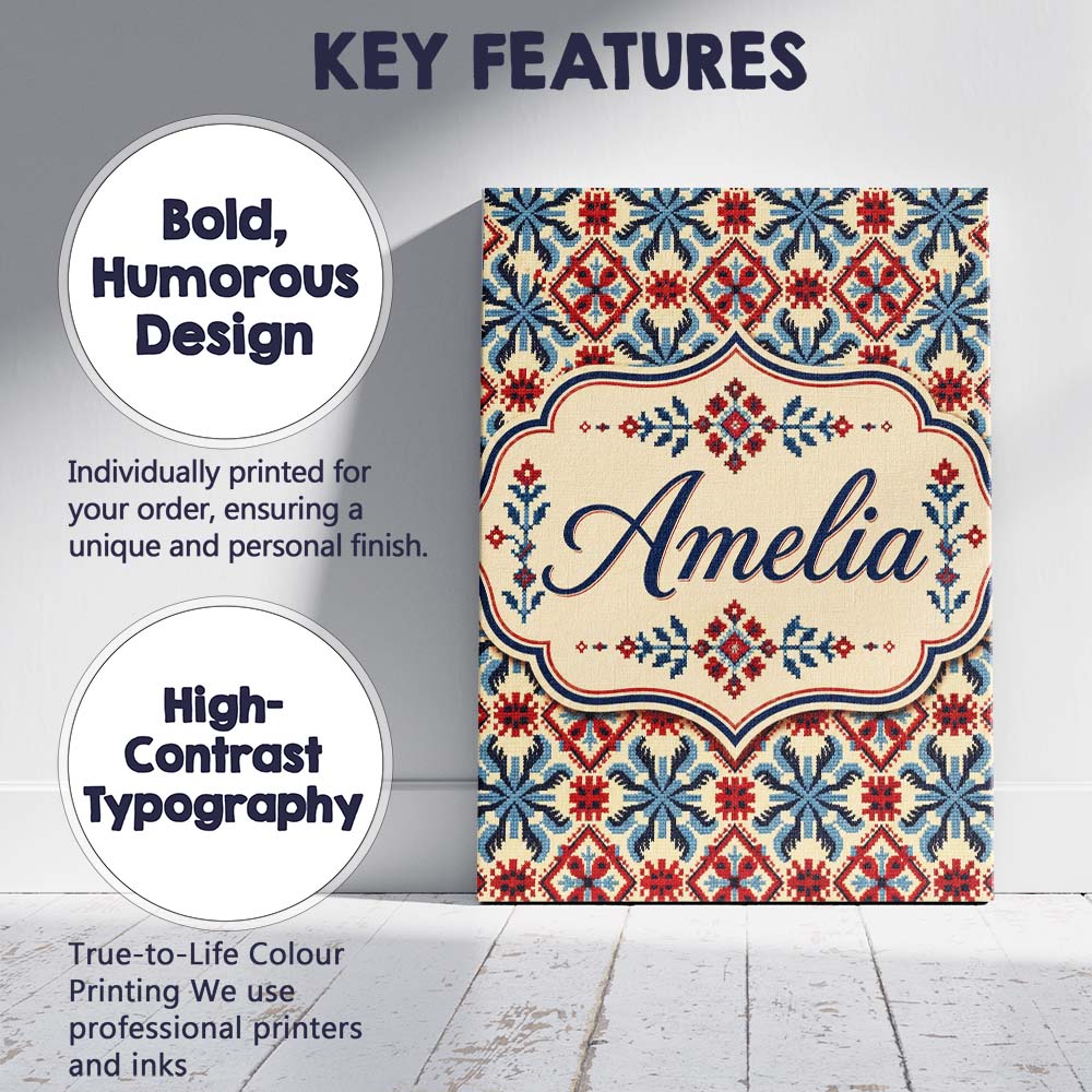 Personalised Name Traditional Red Blue Custom Modern Room Accent Elegant Feature Canvas Wall Art Print Decor Picture Ready to Hang